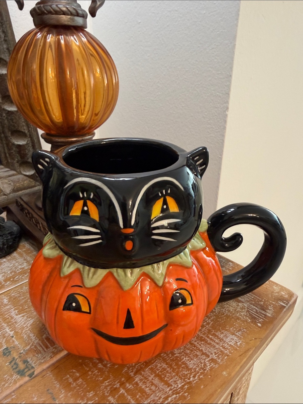 Johanna Parker Halloween Orange/Black/White Witch Hat Ceramic Mug